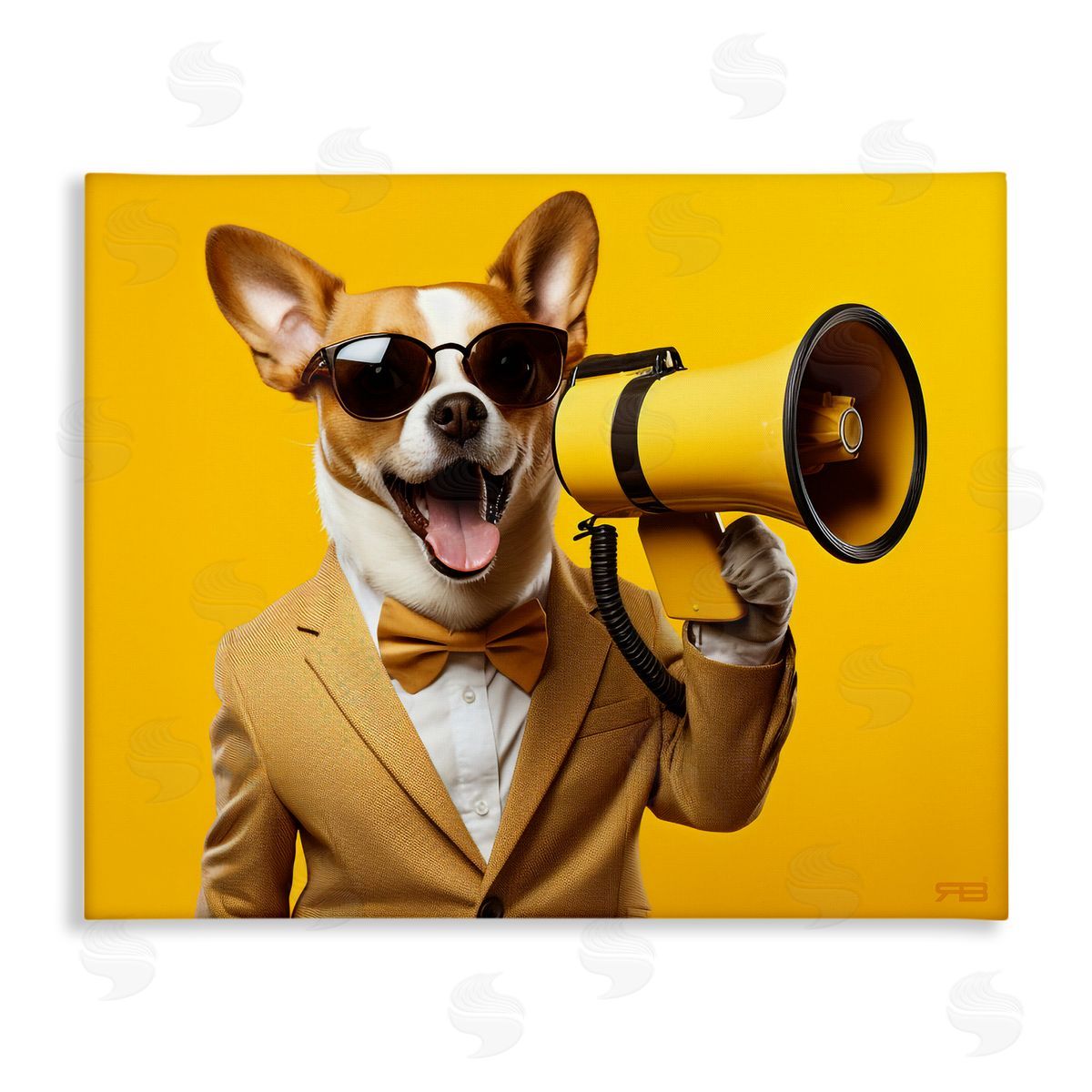 Dog with Yellow Megaphone Canvas Wall Art, Home Decor by Roozbeh Bahramali