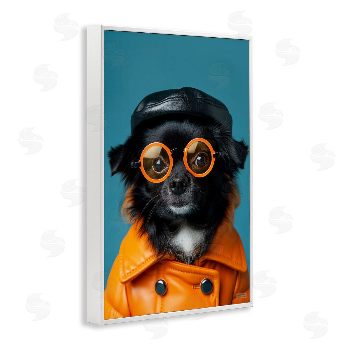 Trendy Fashion Dog White Frame Print Wall Art, Home Decor by Roozbeh Bahramali