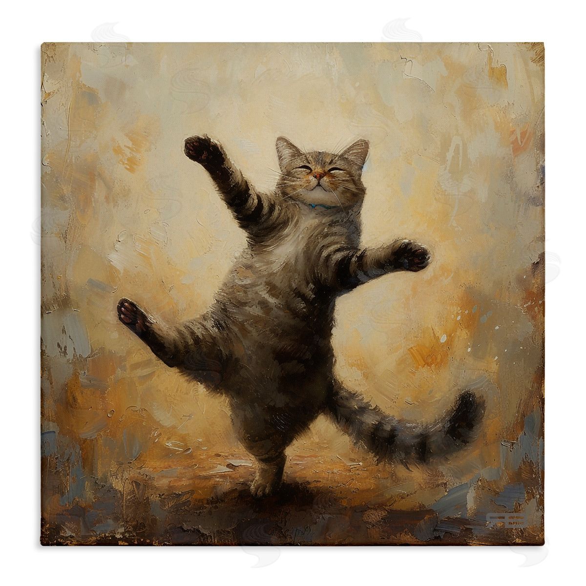 Dancing Tabby Cat Canvas Wall Art, Home Decor by Roozbeh Bahramali
