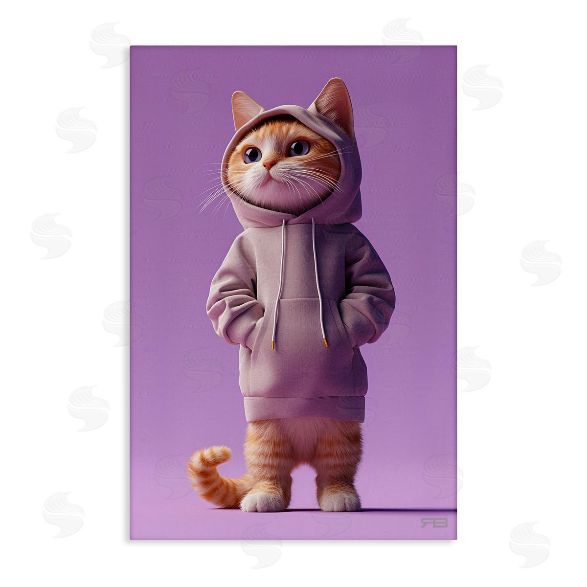 Trendy Cat in Purple Canvas Wall Art, Home Decor by Roozbeh Bahramali