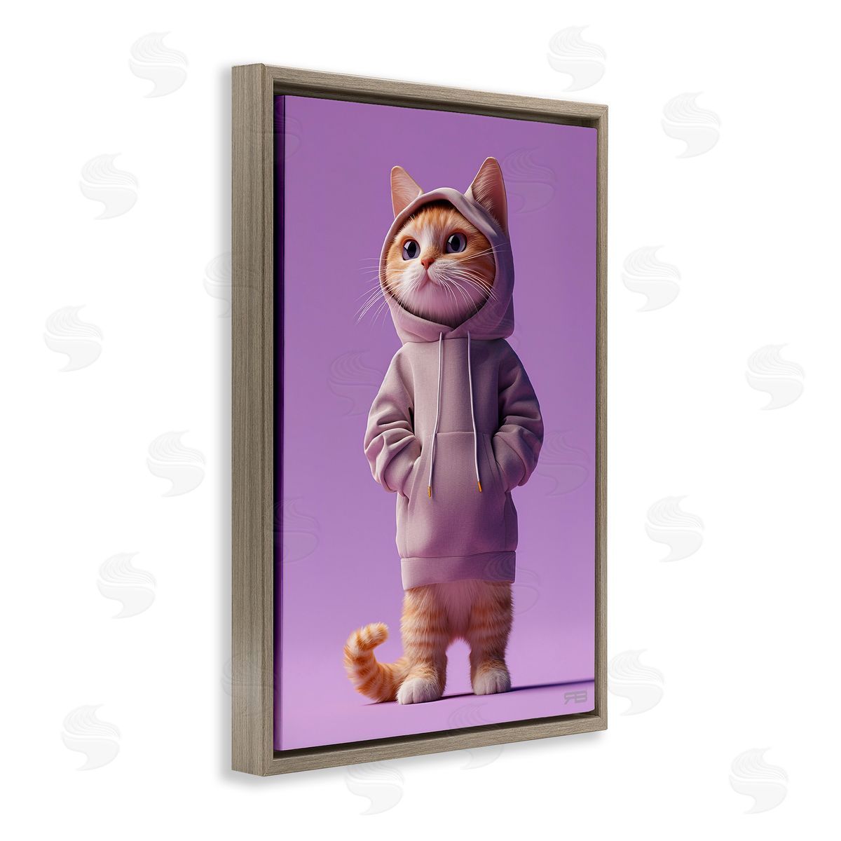 Trendy Cat in Purple Brown Floating Frame Canvas Wall Art, Home Decor by Roozbeh Bahramali