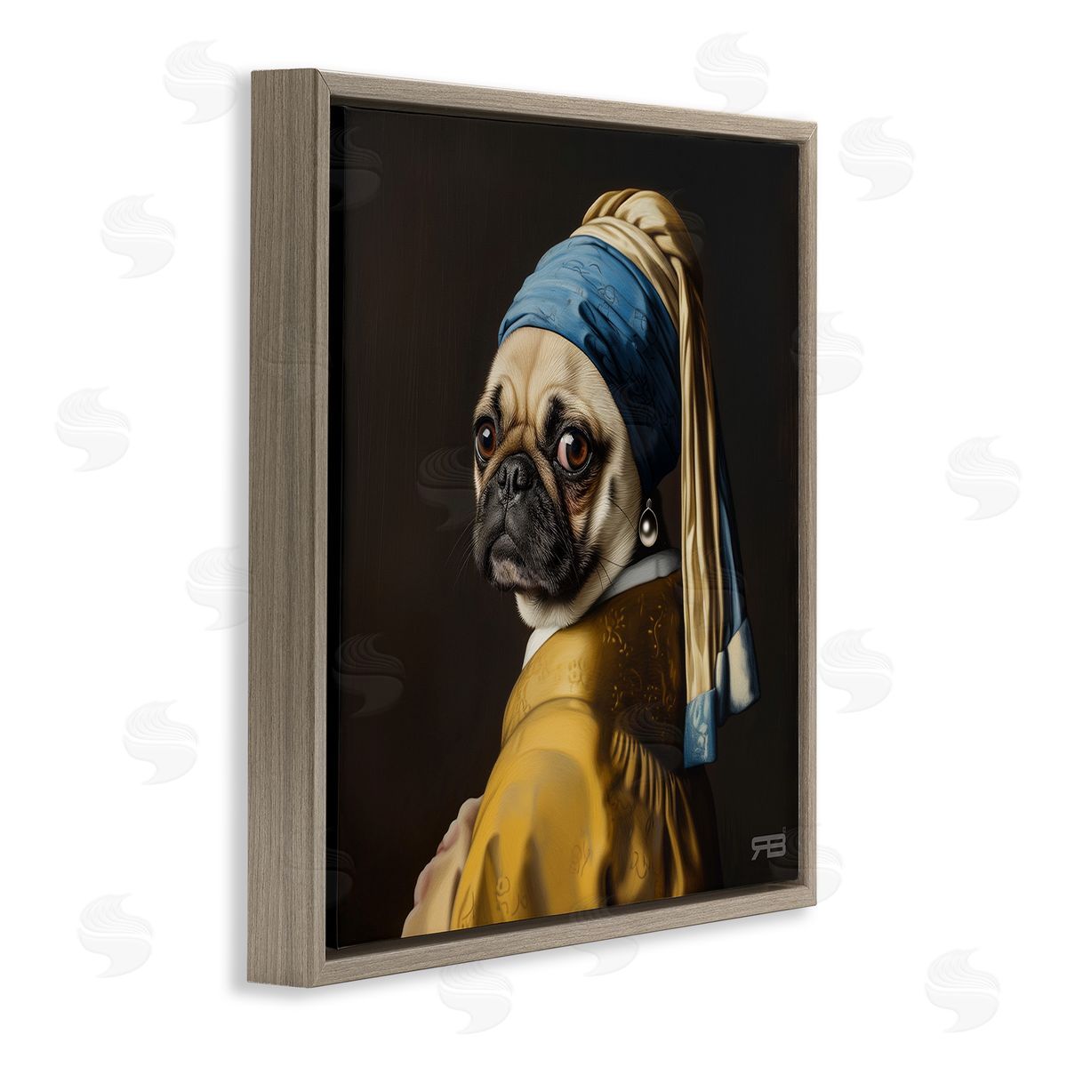 Pearl Earring Classic Dog Brown Floating Frame Canvas Wall Art, Home Decor by Roozbeh Bahramali