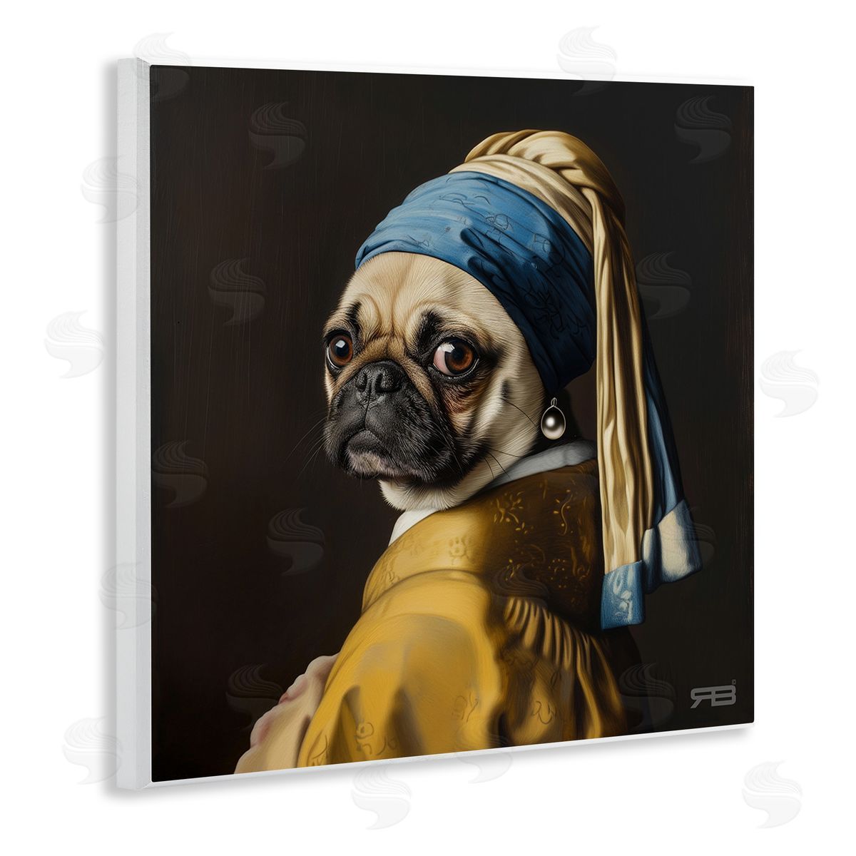 Pearl Earring Classic Dog Wood Plaque Wall Art, Home Decor by Roozbeh Bahramali