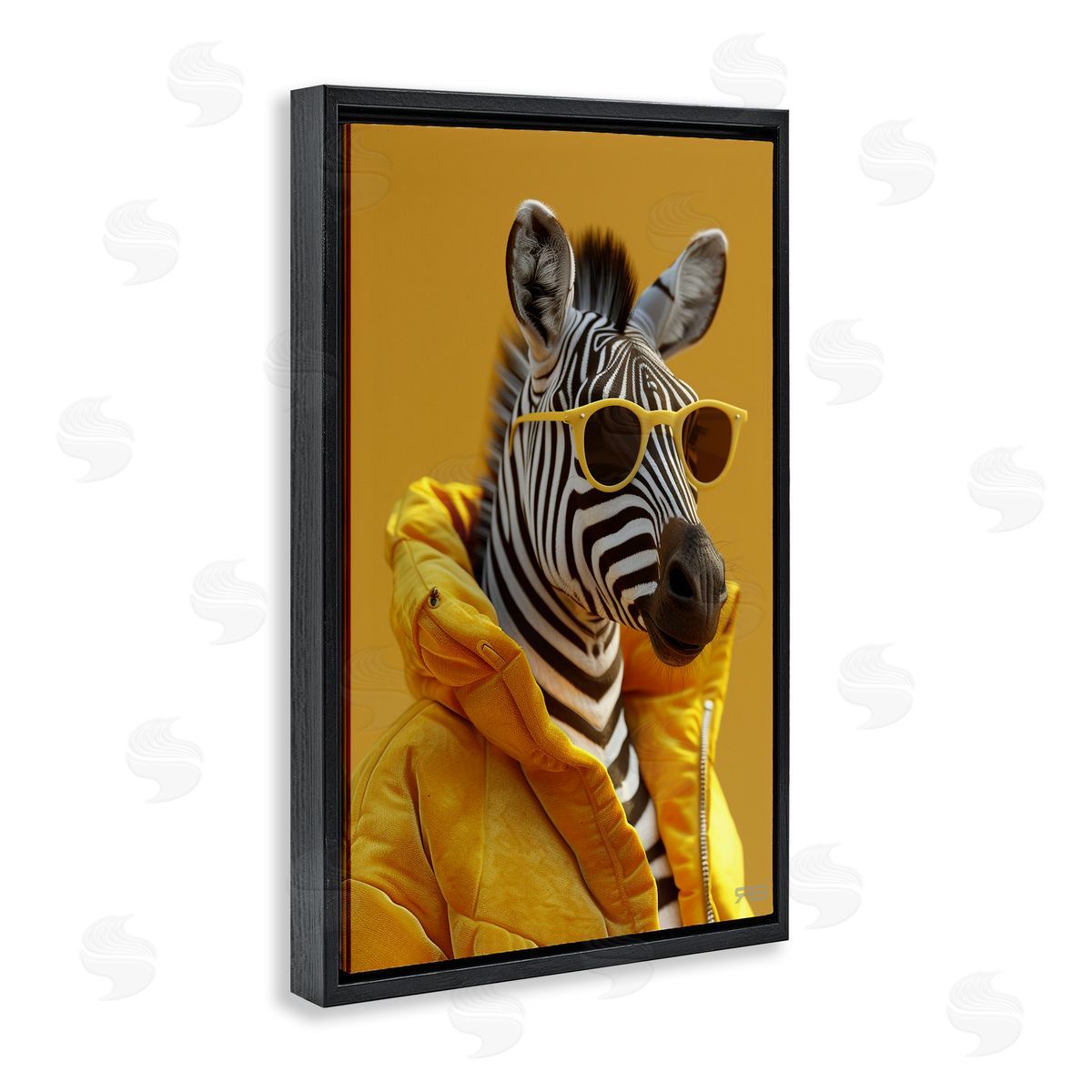 Bold Zebra in Yellow Black Floating Frame Canvas Wall Art, Home Decor by Roozbeh Bahramali
