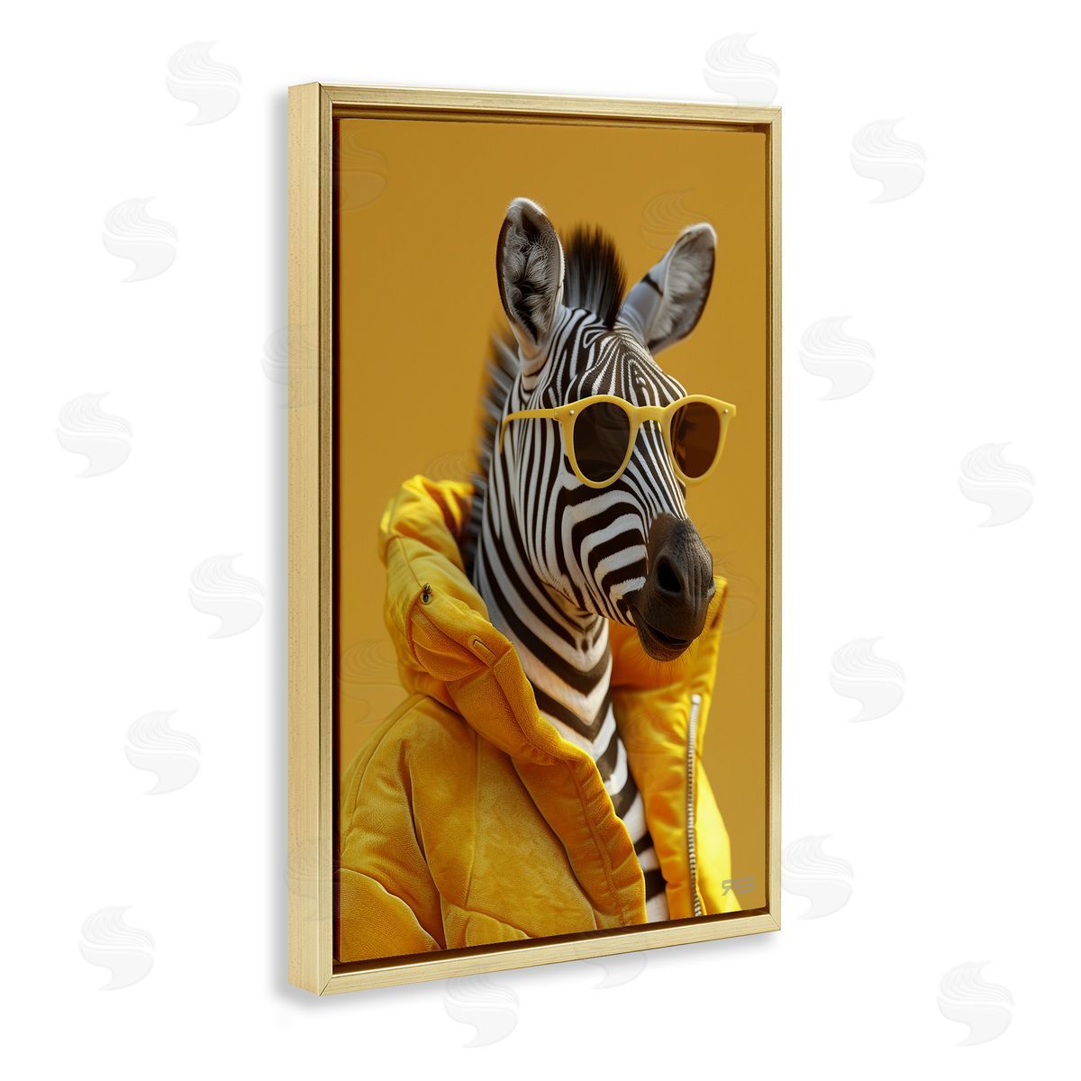 Bold Zebra in Yellow Gold Floating Frame Canvas Wall Art, Home Decor by Roozbeh Bahramali