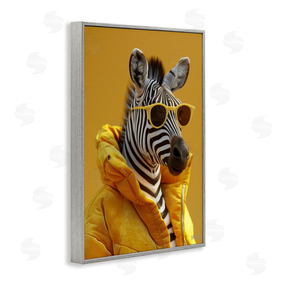 Bold Zebra in Yellow Grey Frame Print Wall Art, Home Decor by Roozbeh Bahramali