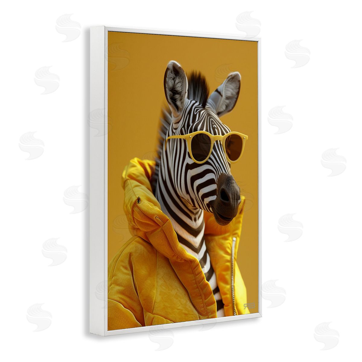 Bold Zebra in Yellow White Frame Print Wall Art, Home Decor by Roozbeh Bahramali