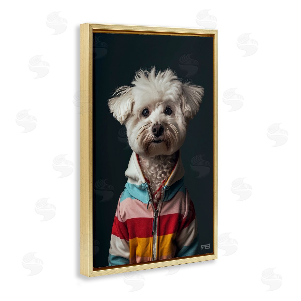 Terrier Dog with Windbreaker Gold Floating Frame Canvas Wall Art, Home Decor by Roozbeh Bahramali