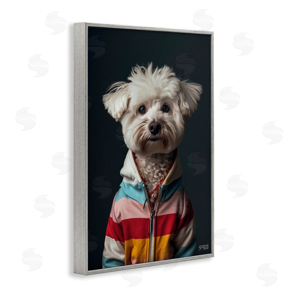 Terrier Dog with Windbreaker Grey Frame Print Wall Art, Home Decor by Roozbeh Bahramali