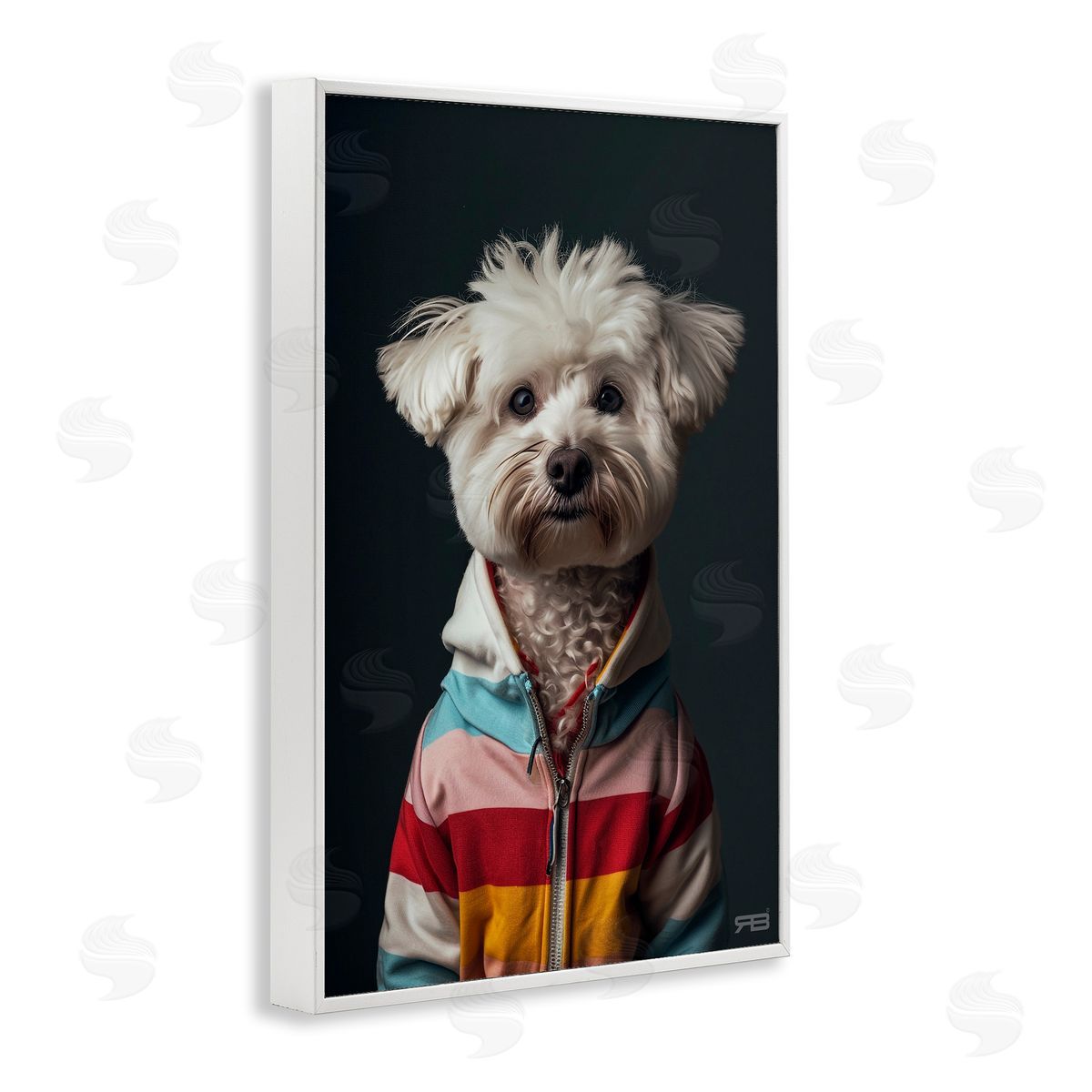 Terrier Dog with Windbreaker White Frame Print Wall Art, Home Decor by Roozbeh Bahramali