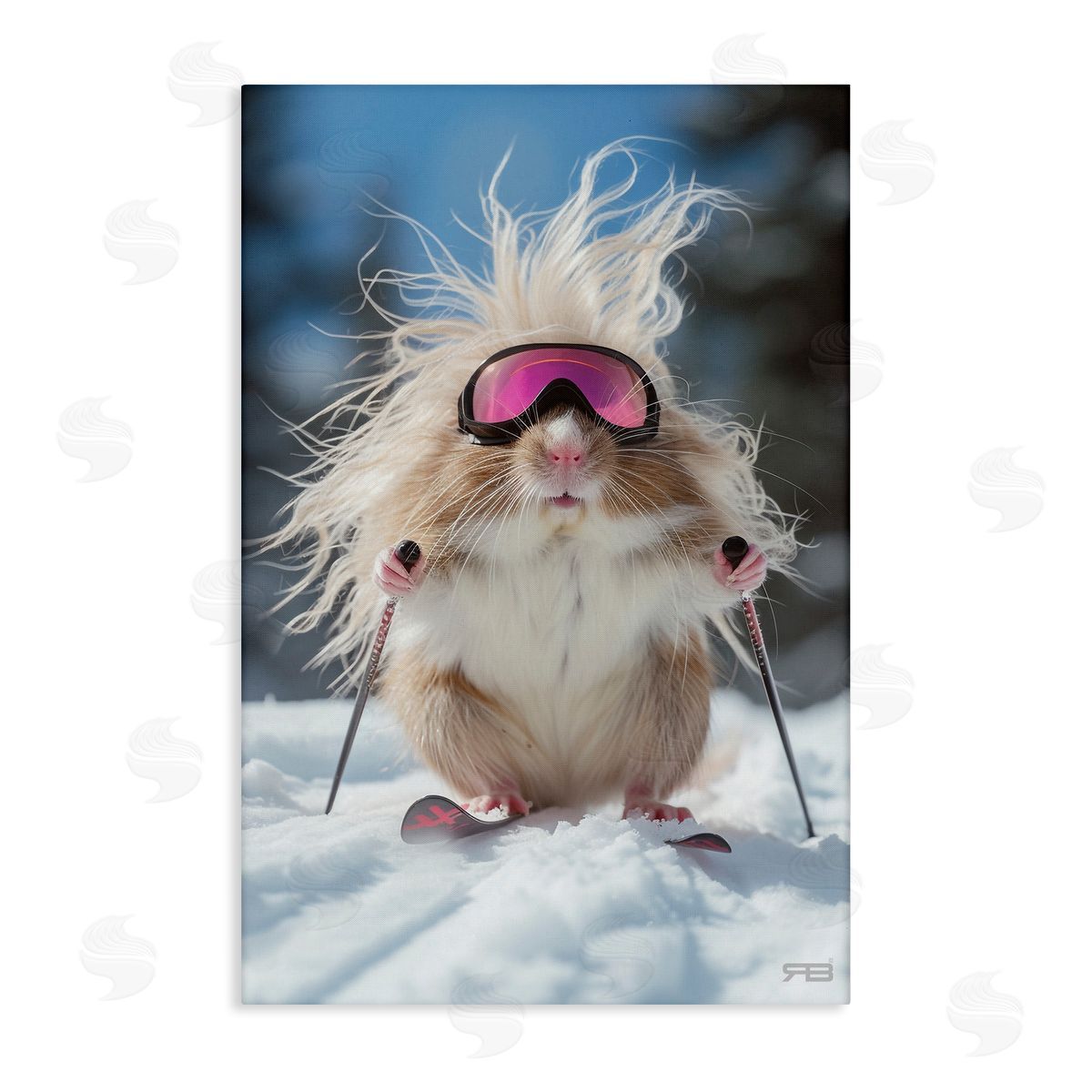 Skiing Guinea Pig Canvas Wall Art, Home Decor by Roozbeh Bahramali