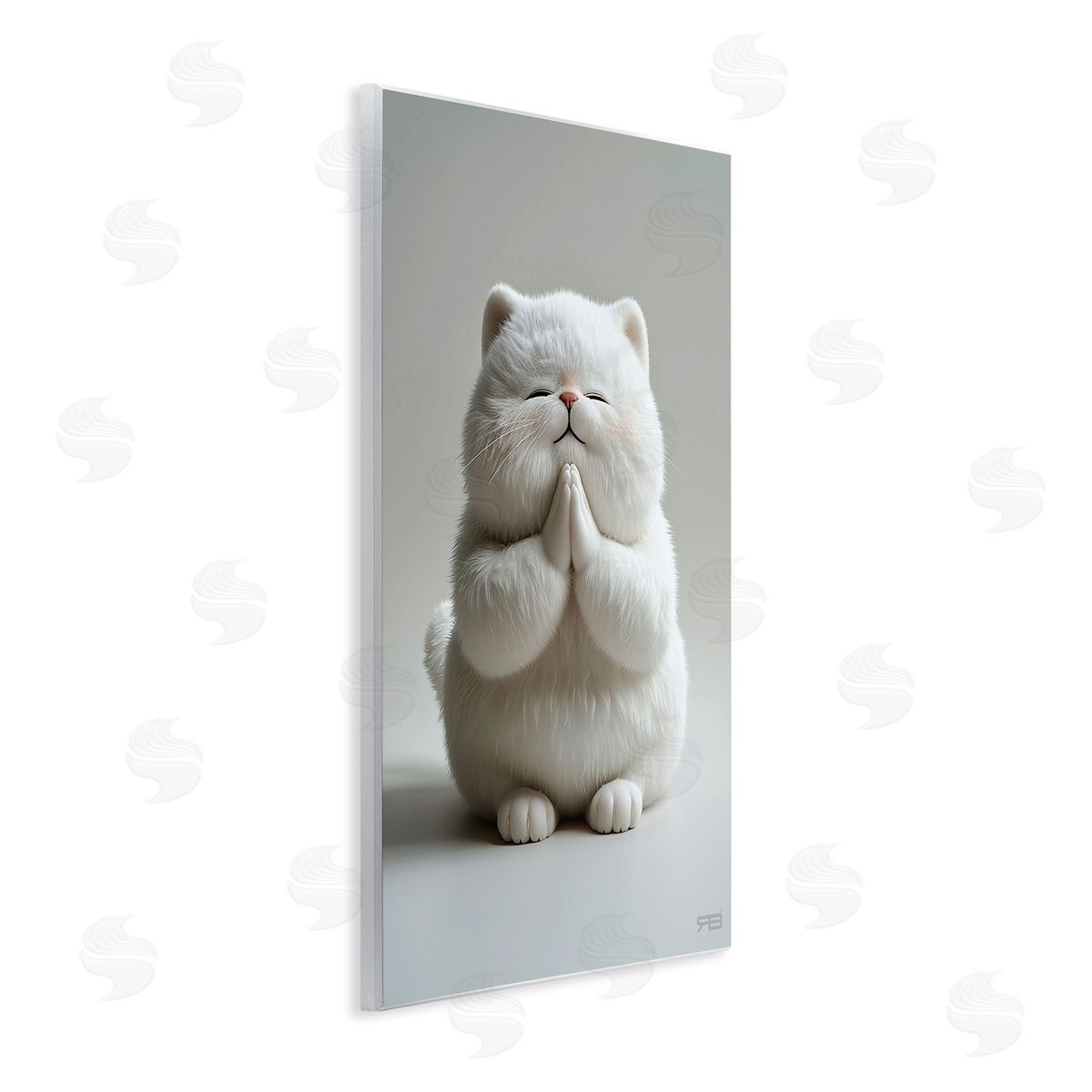 Fluffy Praying Cat Wood Plaque Wall Art, Home Decor by Roozbeh Bahramali