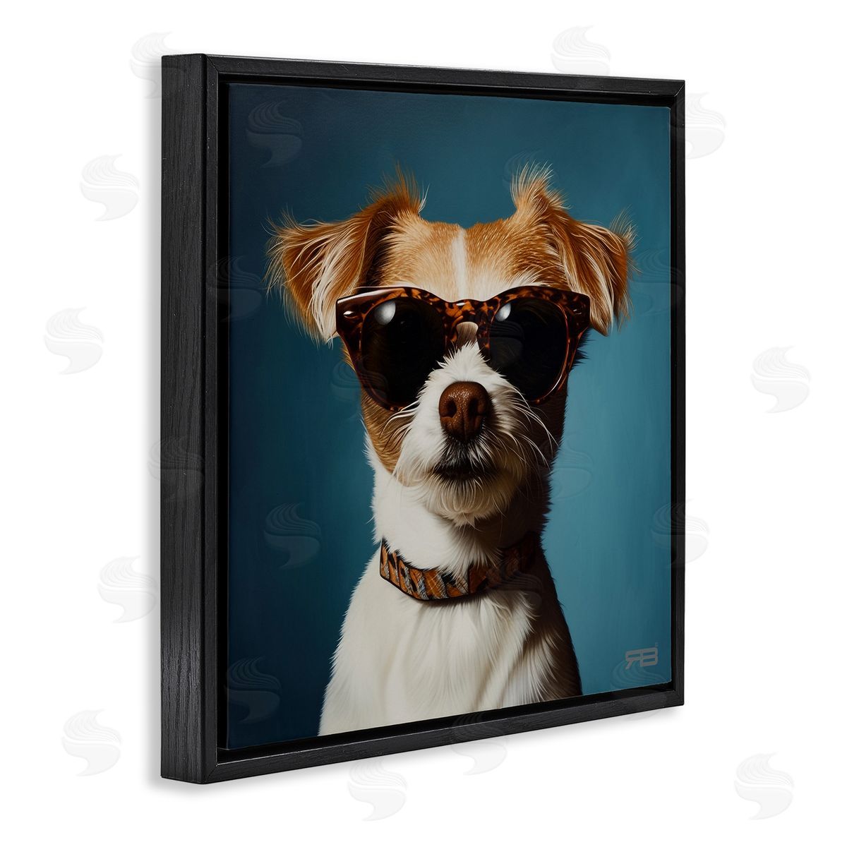 Cool Dog on Blue Black Floating Frame Canvas Wall Art, Home Decor by Roozbeh Bahramali