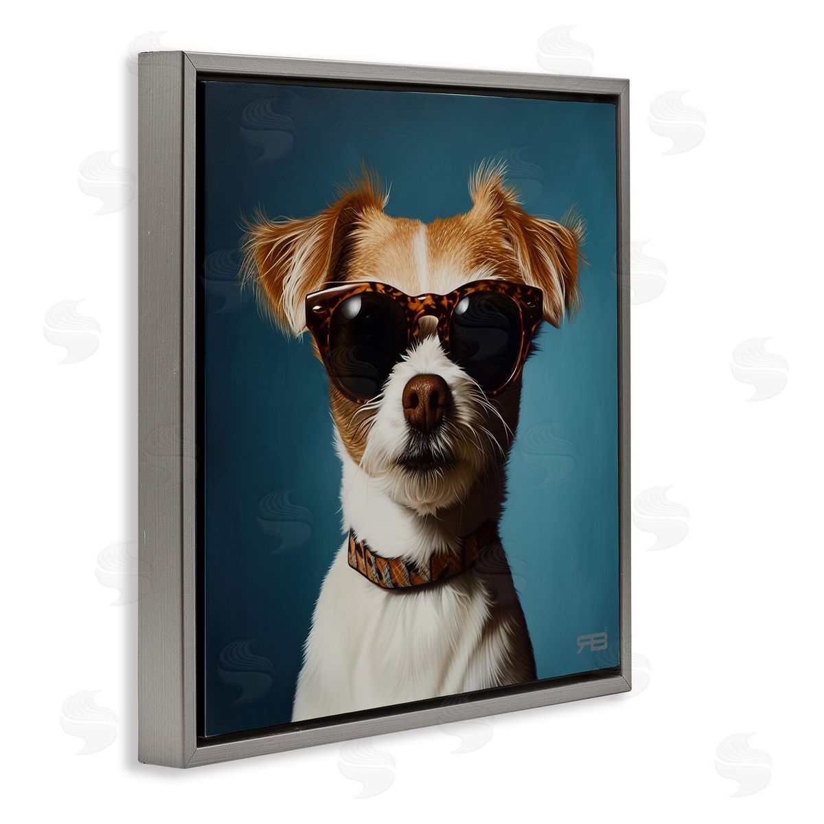 Cool Dog on Blue Grey Floating Frame Canvas Wall Art, Home Decor by Roozbeh Bahramali