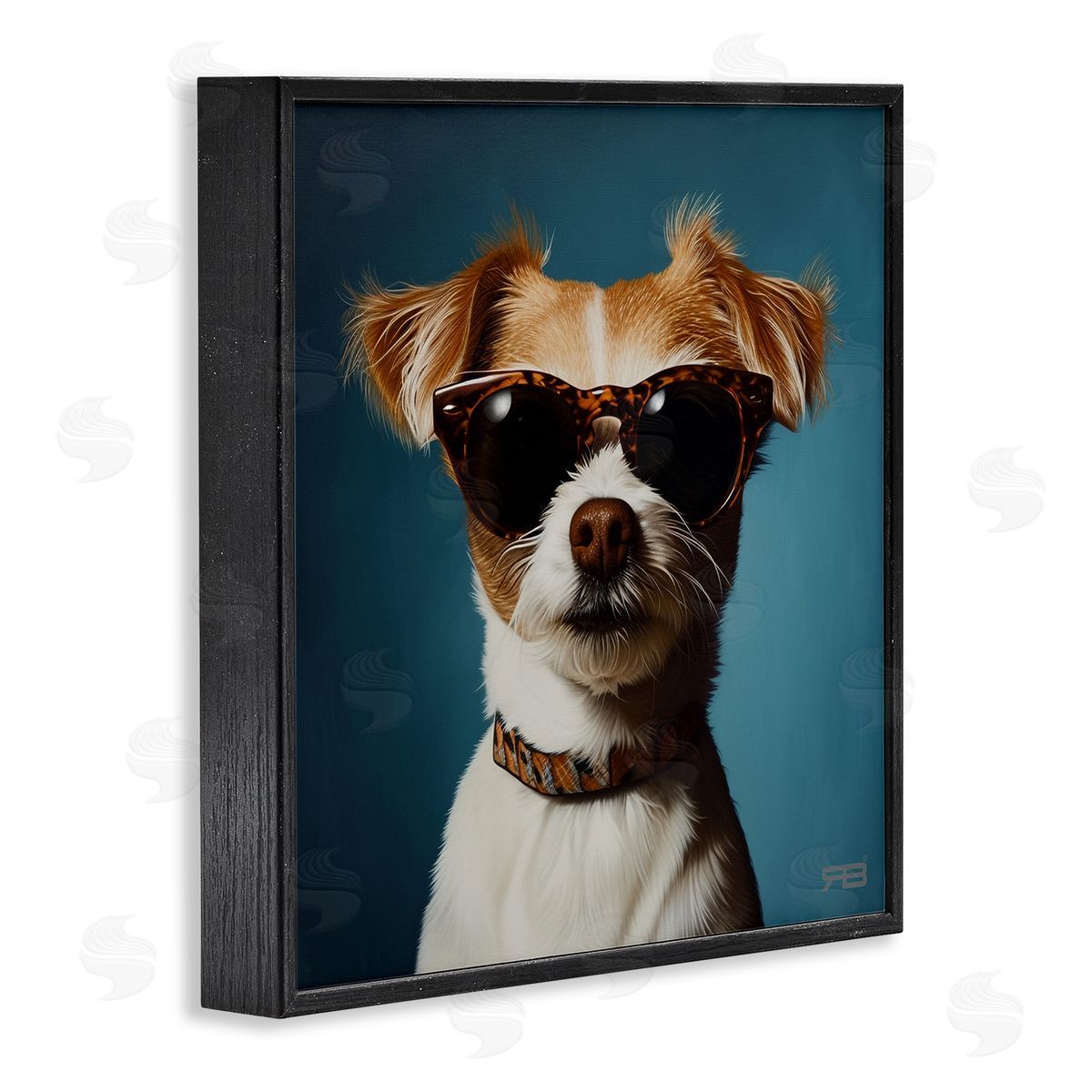 Cool Dog on Blue Black Frame Print Wall Art, Home Decor by Roozbeh Bahramali