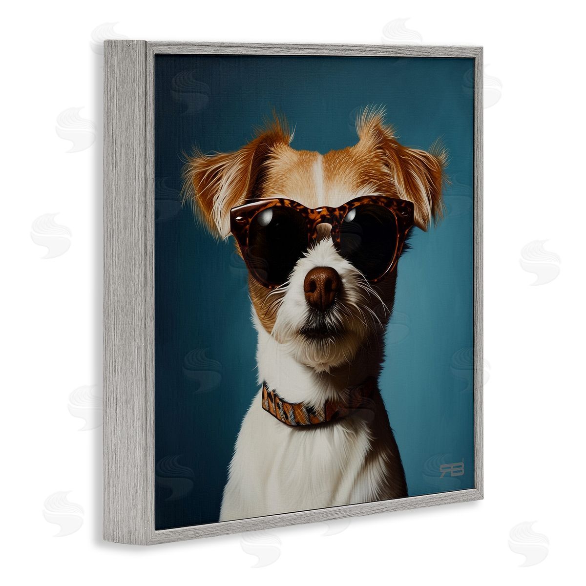 Cool Dog on Blue Grey Frame Print Wall Art, Home Decor by Roozbeh Bahramali