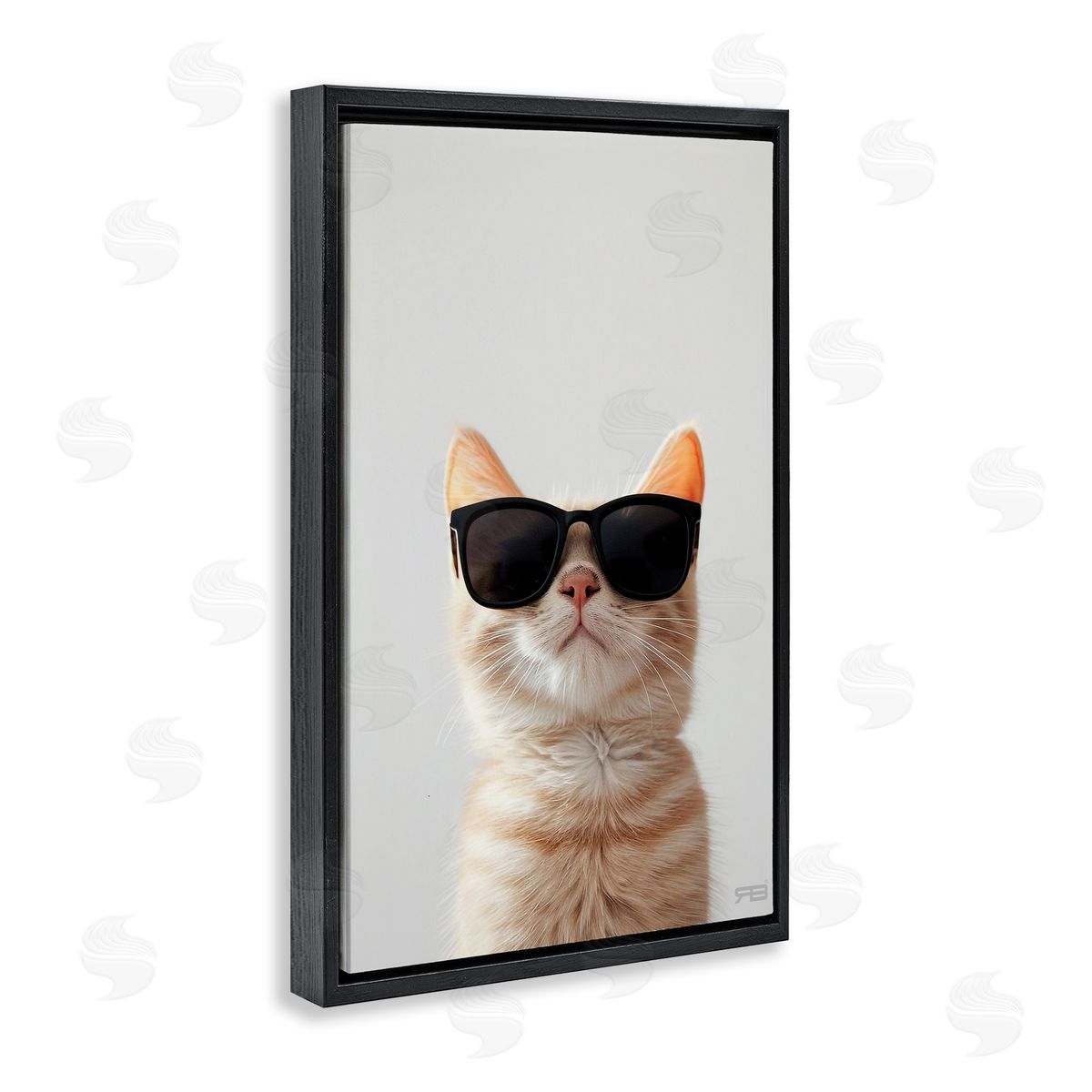 Cool Sunglasses Cat Black Floating Frame Canvas Wall Art, Home Decor by Roozbeh Bahramali
