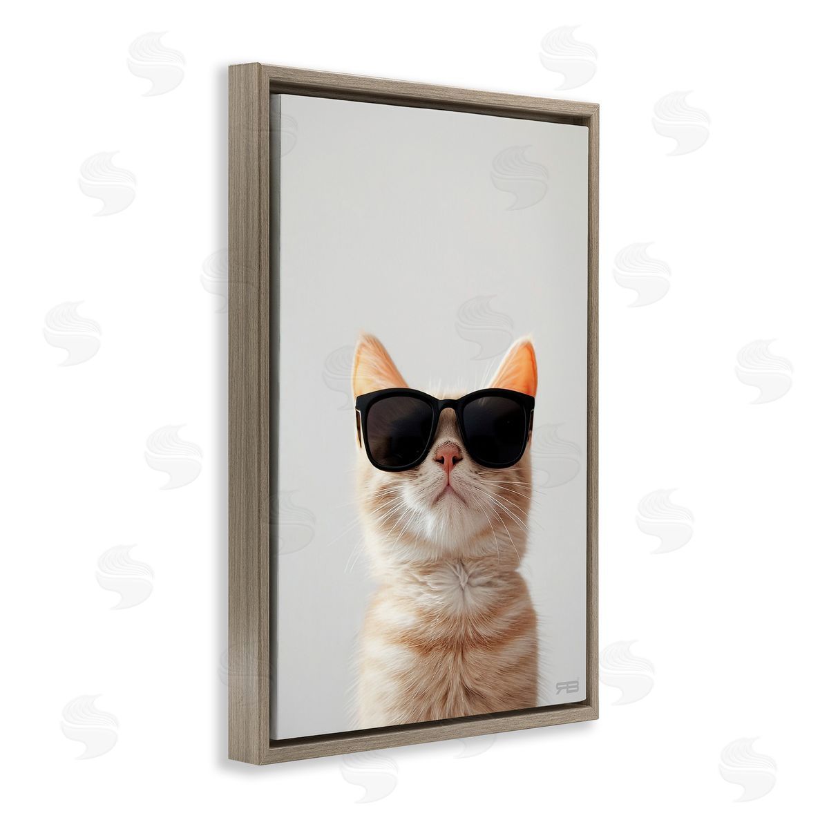 Cool Sunglasses Cat Brown Floating Frame Canvas Wall Art, Home Decor by Roozbeh Bahramali