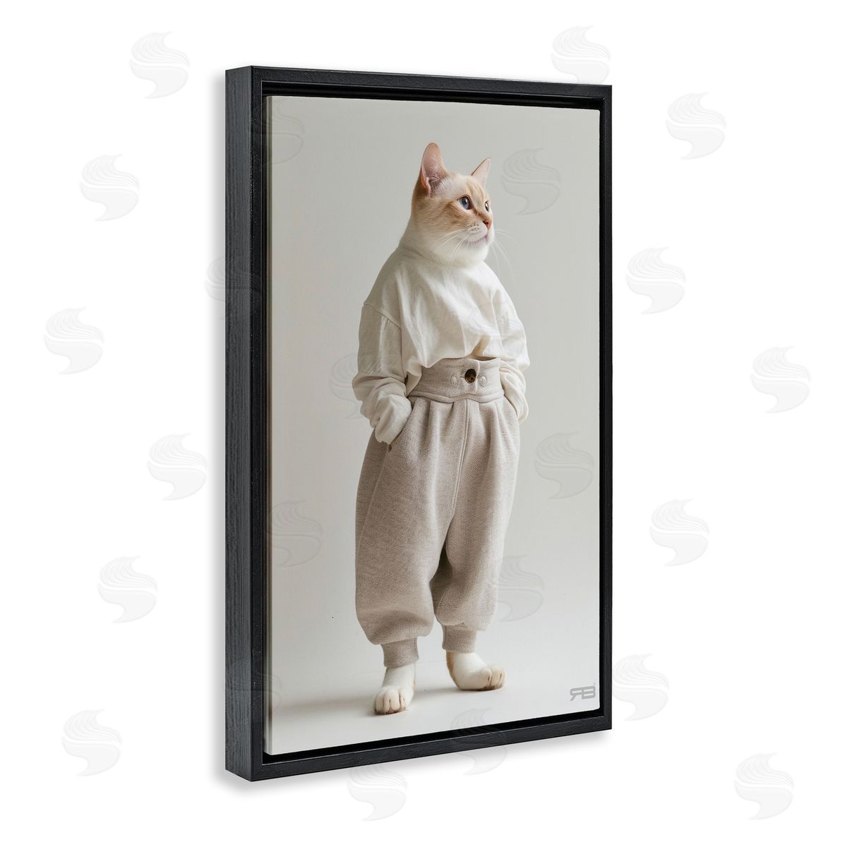 Trendy Fashion Cat Black Floating Frame Canvas Wall Art, Home Decor by Roozbeh Bahramali
