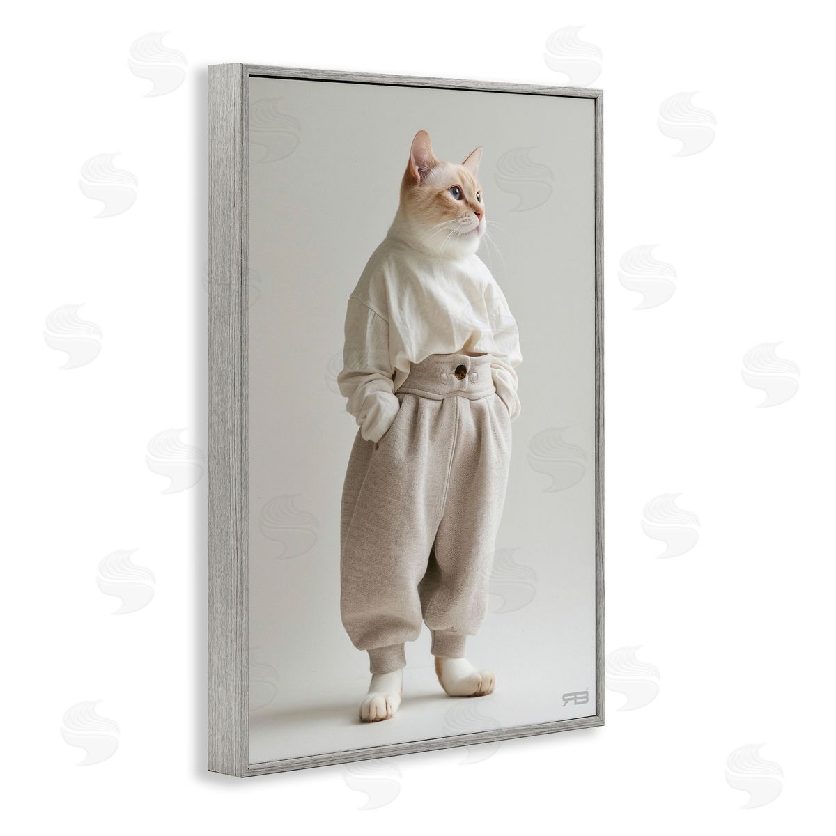 Trendy Fashion Cat Grey Frame Print Wall Art, Home Decor by Roozbeh Bahramali