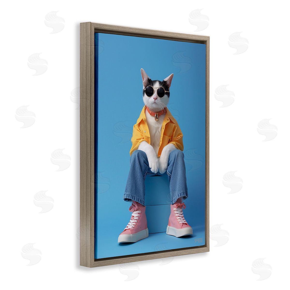 Urban Fashion Cat Brown Floating Frame Canvas Wall Art, Home Decor by Roozbeh Bahramali