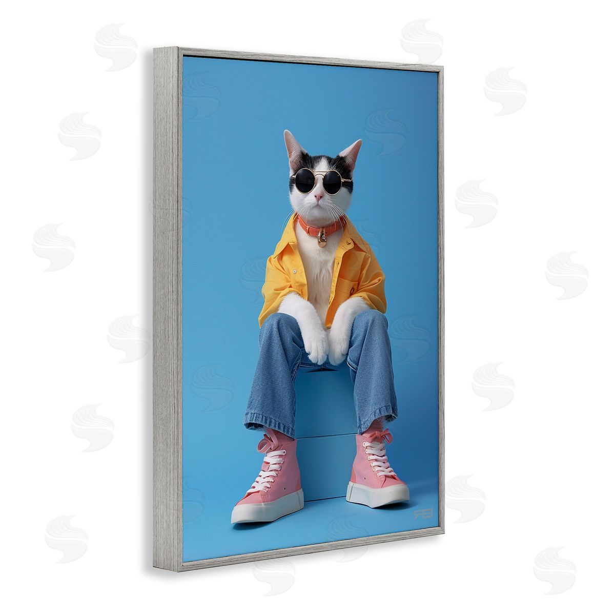 Urban Fashion Cat Grey Frame Print Wall Art, Home Decor by Roozbeh Bahramali