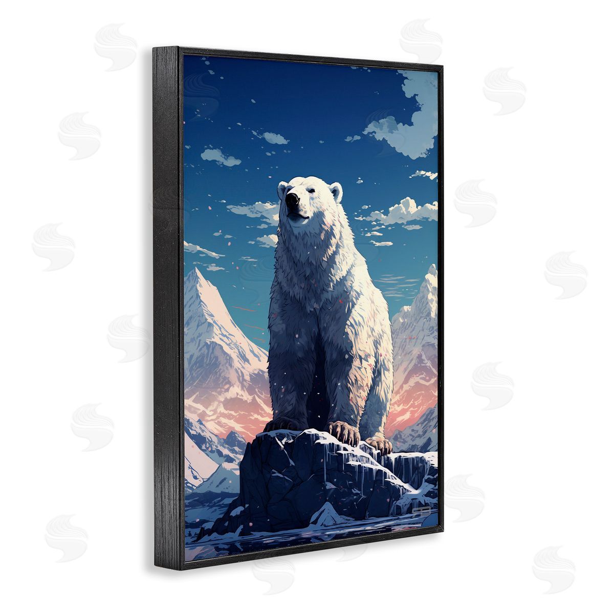 Snowy Polar Bear Black Frame Print Wall Art, Home Decor by Roozbeh Bahramali