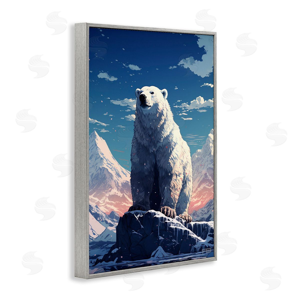 Snowy Polar Bear Grey Frame Print Wall Art, Home Decor by Roozbeh Bahramali