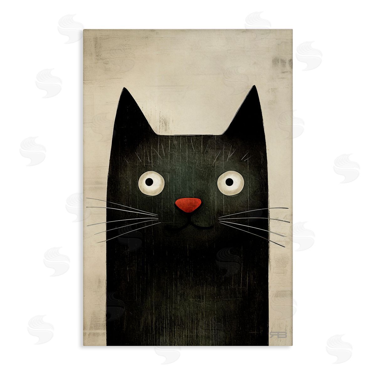 Smiling Black Cat Canvas Wall Art, Home Decor by Roozbeh Bahramali