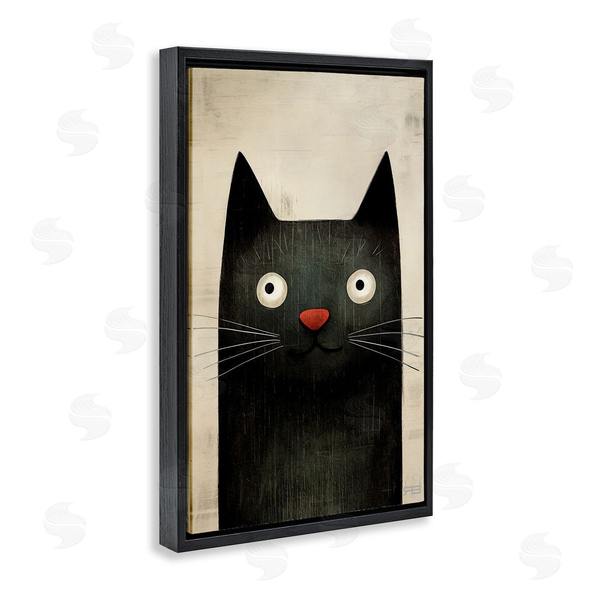 Smiling Black Cat Black Floating Frame Canvas Wall Art, Home Decor by Roozbeh Bahramali