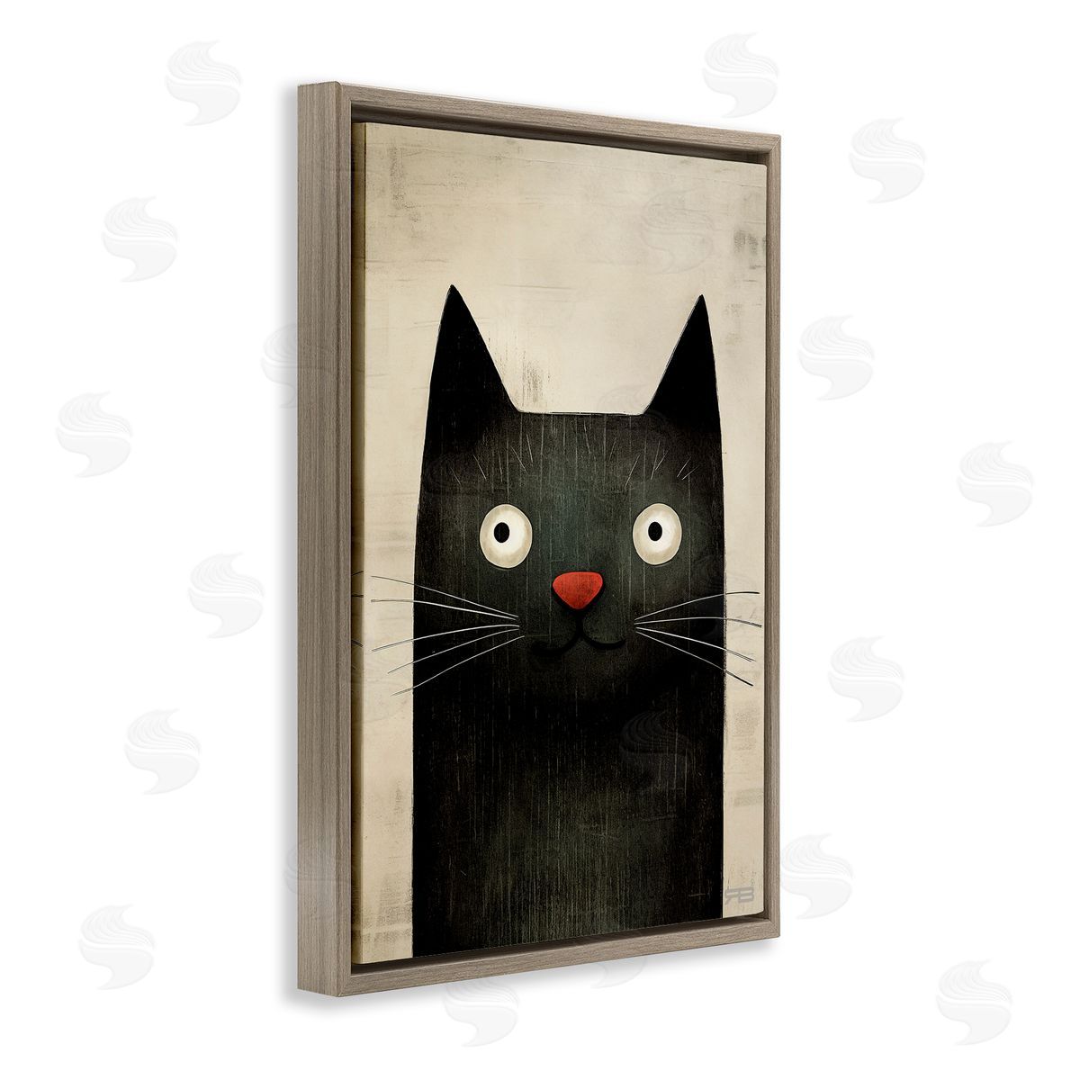 Smiling Black Cat Brown Floating Frame Canvas Wall Art, Home Decor by Roozbeh Bahramali