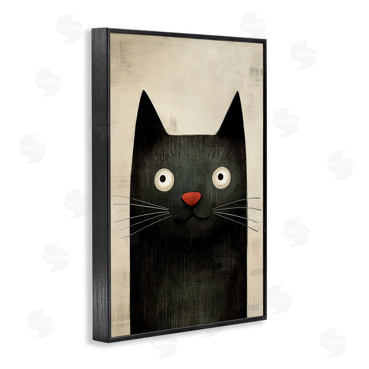 Smiling Black Cat Black Frame Print Wall Art, Home Decor by Roozbeh Bahramali