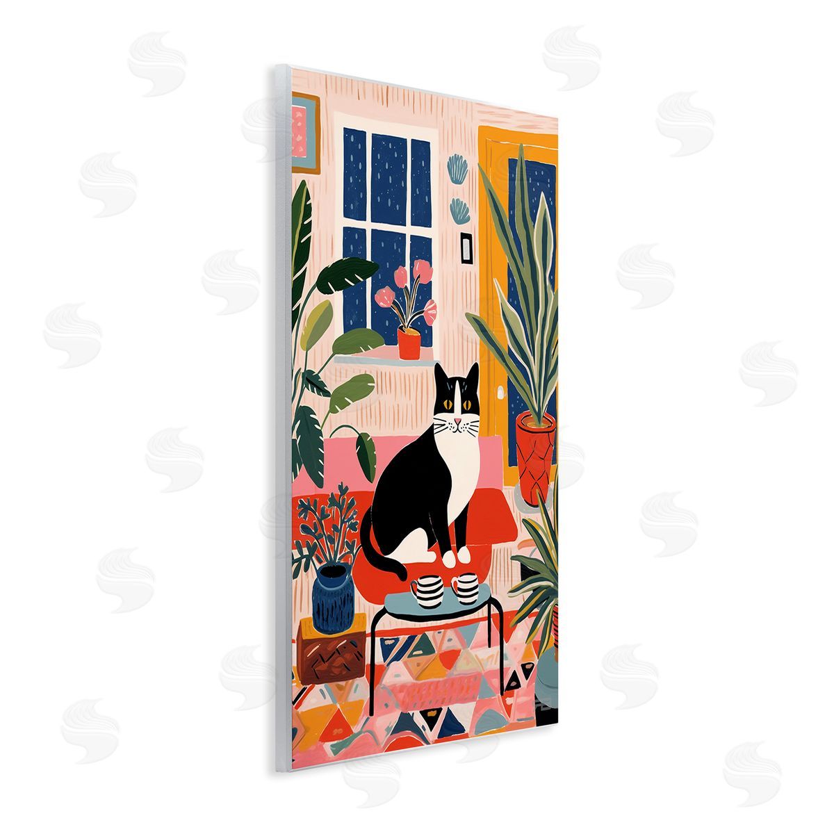 Eclectic Living Room Cat Wood Plaque Wall Art, Home Decor by Roozbeh Bahramali