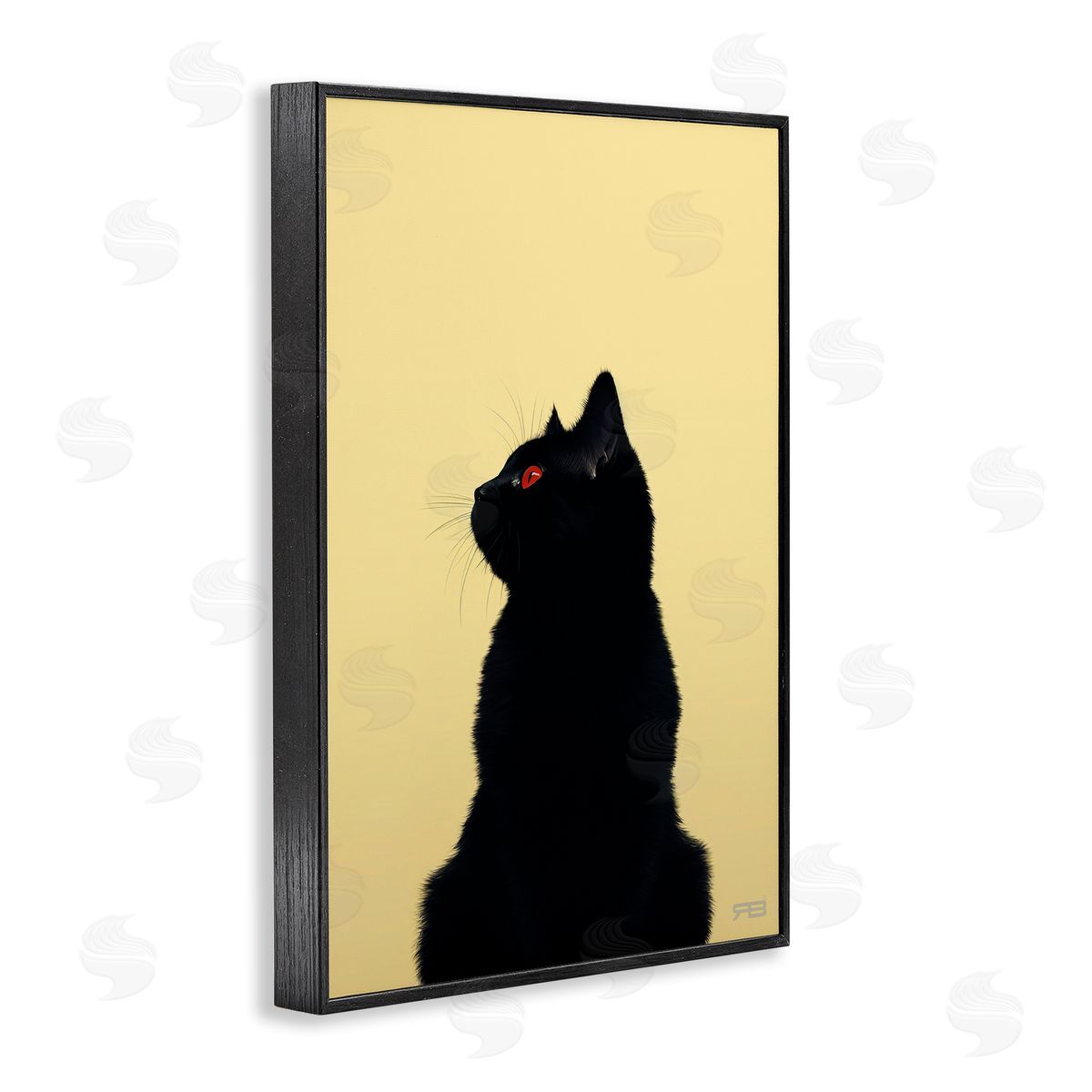 Black Cat on Yellow Black Frame Print Wall Art, Home Decor by Roozbeh Bahramali