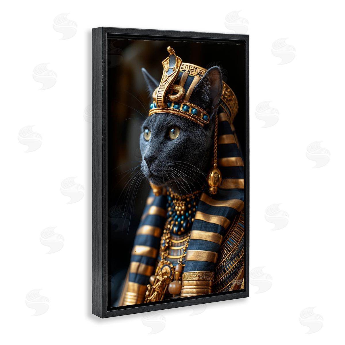 Egyptian Pharaoh Cat Black Floating Frame Canvas Wall Art, Home Decor by Roozbeh Bahramali