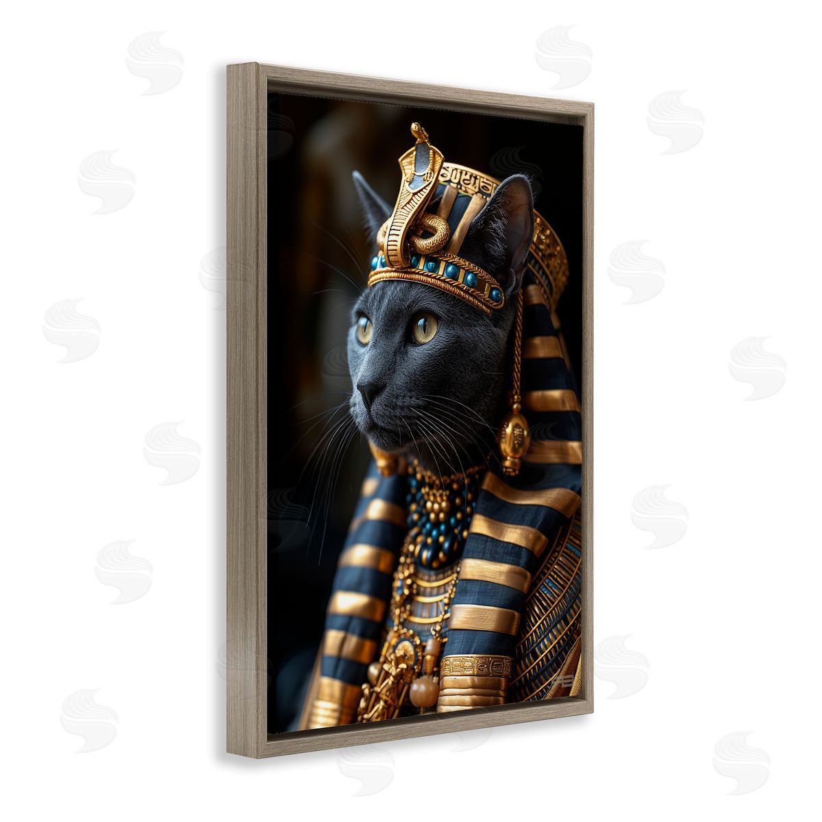 Egyptian Pharaoh Cat Brown Floating Frame Canvas Wall Art, Home Decor by Roozbeh Bahramali