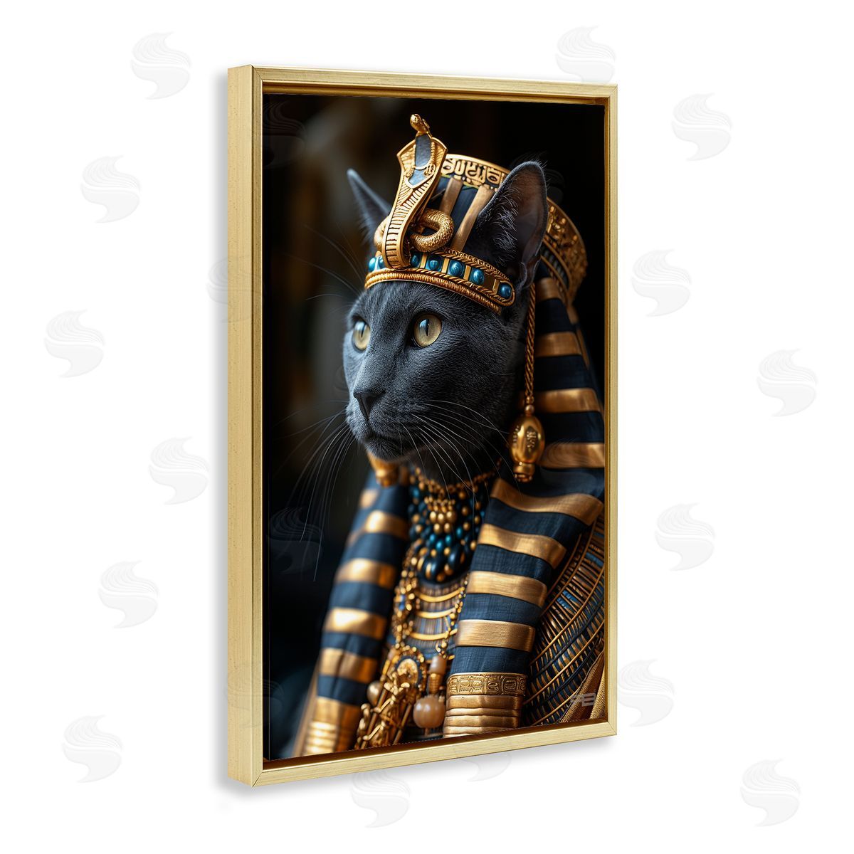 Egyptian Pharaoh Cat Gold Floating Frame Canvas Wall Art, Home Decor by Roozbeh Bahramali