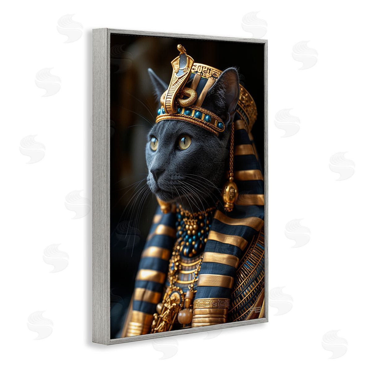 Egyptian Pharaoh Cat Grey Frame Print Wall Art, Home Decor by Roozbeh Bahramali
