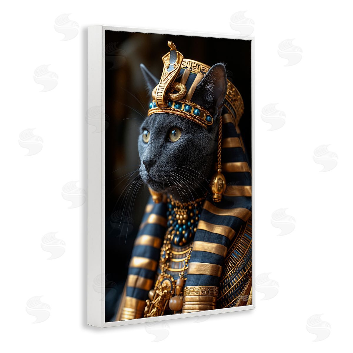 Egyptian Pharaoh Cat White Frame Print Wall Art, Home Decor by Roozbeh Bahramali