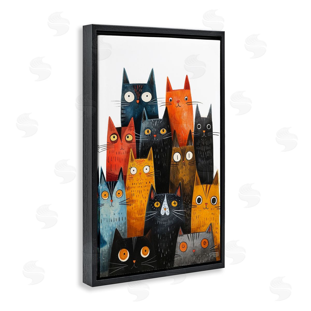 Fun Peeking Cat Faces Black Floating Frame Canvas Wall Art, Home Decor by Roozbeh Bahramali