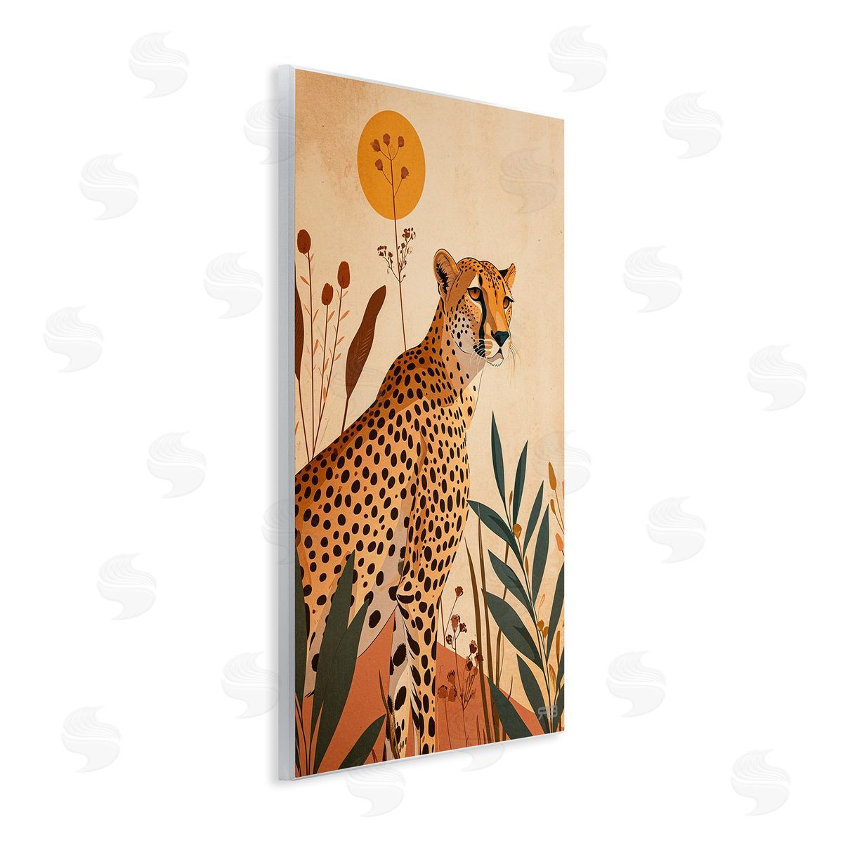 Cheetah and Boho Plants Wood Plaque Wall Art, Home Decor by Roozbeh Bahramali