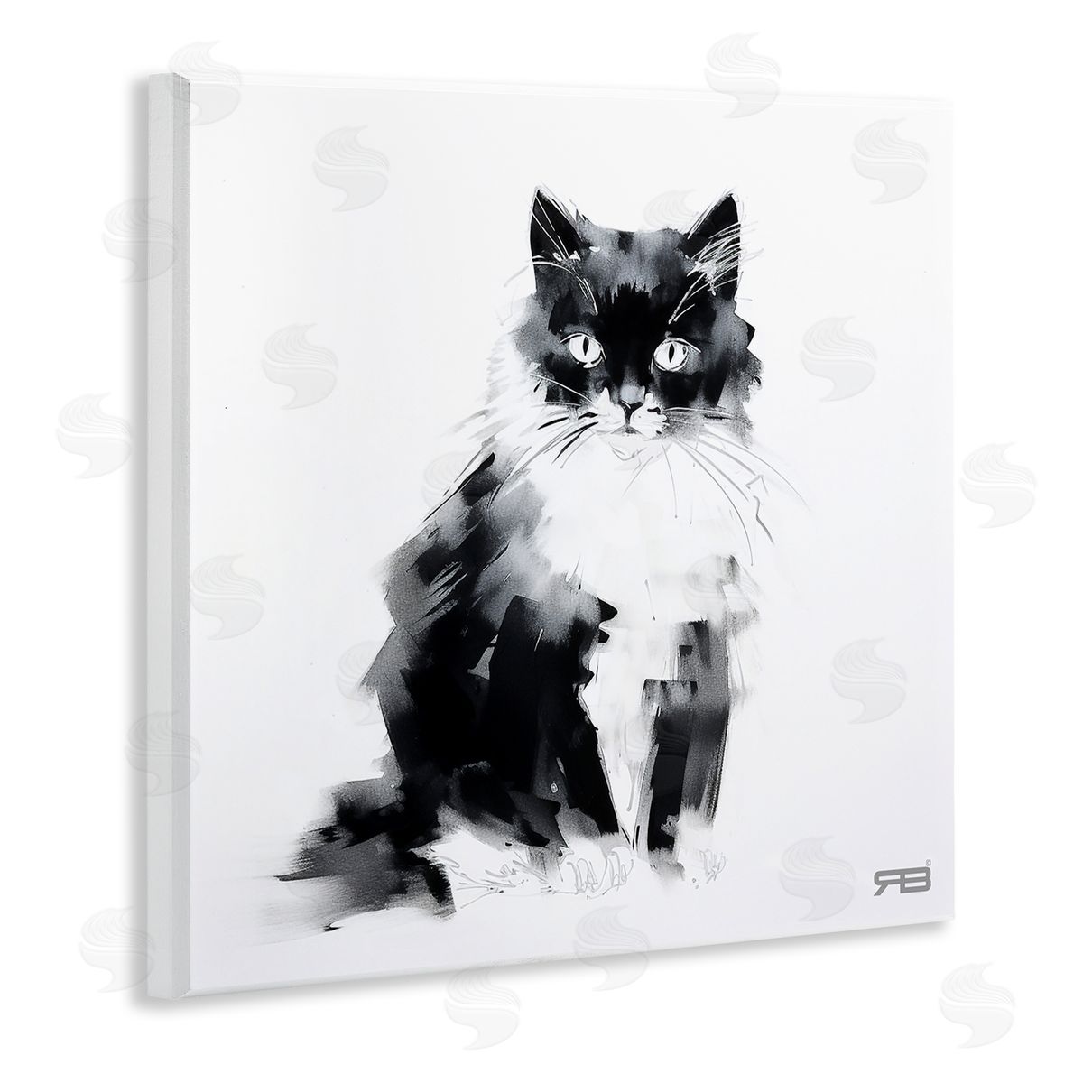 Abstract Black and White Cat Wood Plaque Wall Art, Home Decor by Roozbeh Bahramali