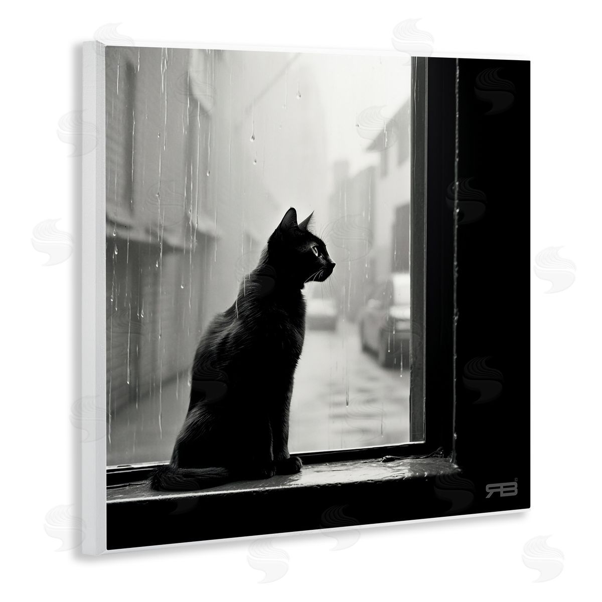 Cat Gazing Rainy Window Wood Plaque Wall Art, Home Decor by Roozbeh Bahramali