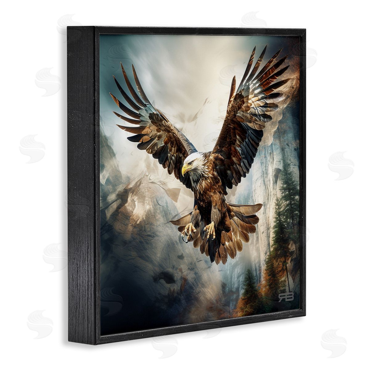 Intense Eagle Spreading Wings Black Frame Print Wall Art, Home Decor by Roozbeh Bahramali