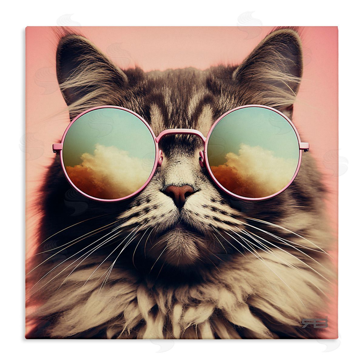 Cat and Cloud Reflection Glasses Canvas Wall Art, Home Decor by Roozbeh Bahramali