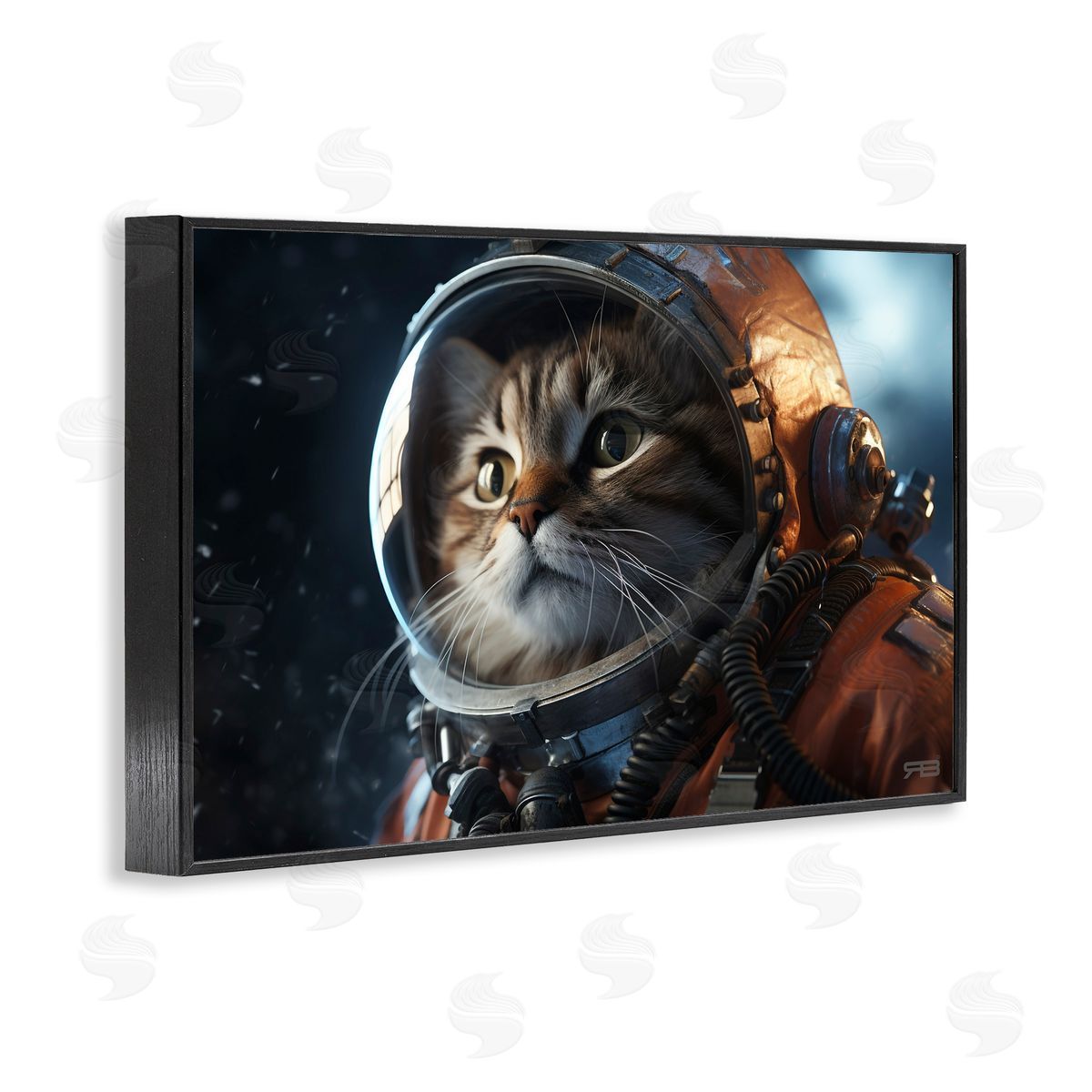 Astronaut Cat in Space Black Frame Print Wall Art, Home Decor by Roozbeh Bahramali