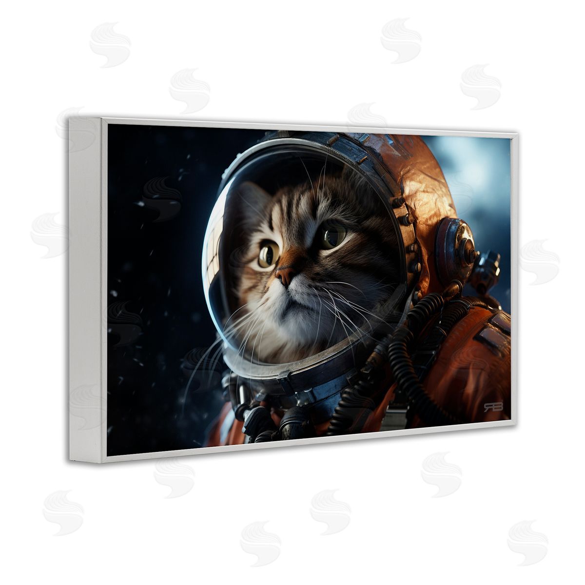Astronaut Cat in Space White Frame Print Wall Art, Home Decor by Roozbeh Bahramali