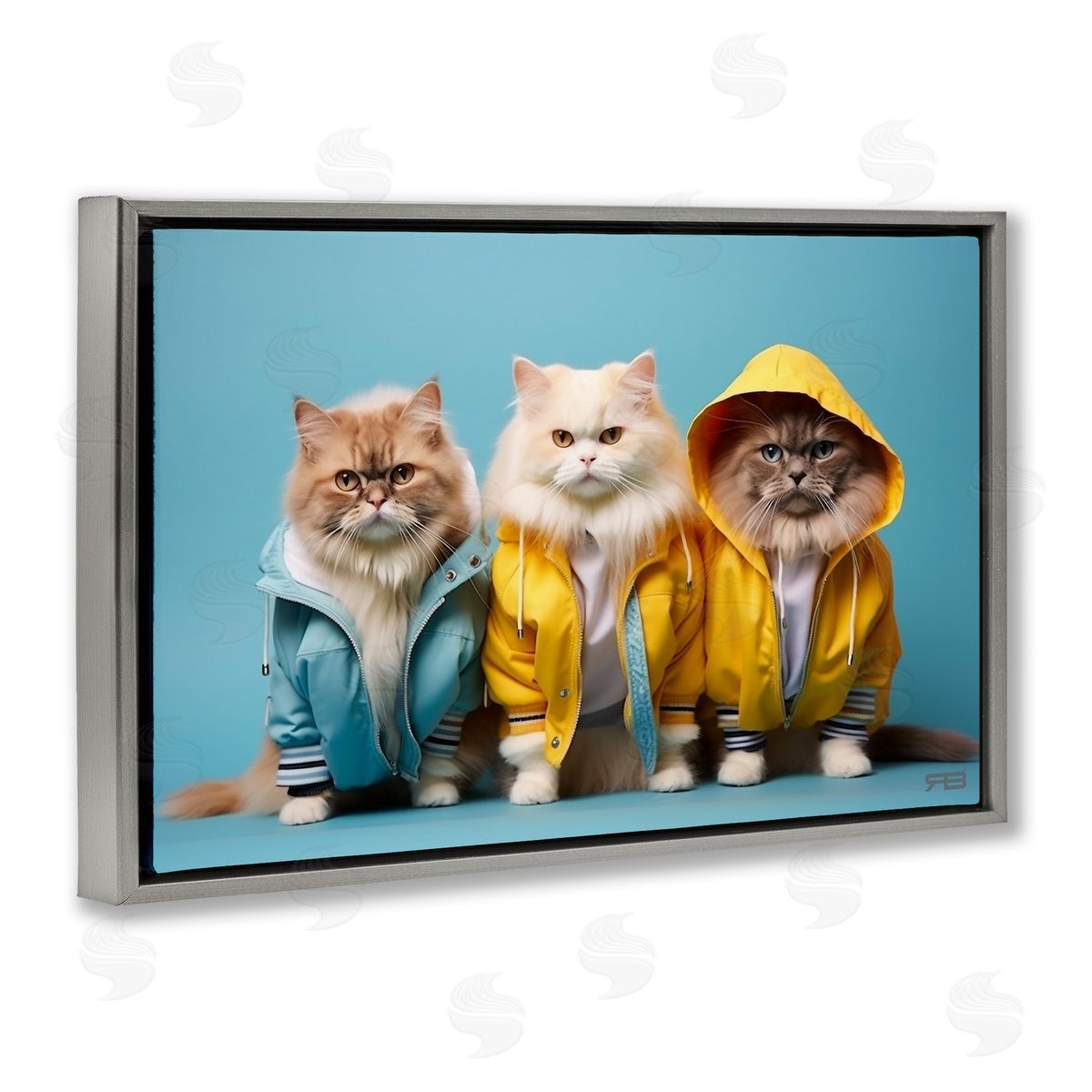 Funny Stylish Cats Grey Floating Frame Canvas Wall Art, Home Decor by Roozbeh Bahramali