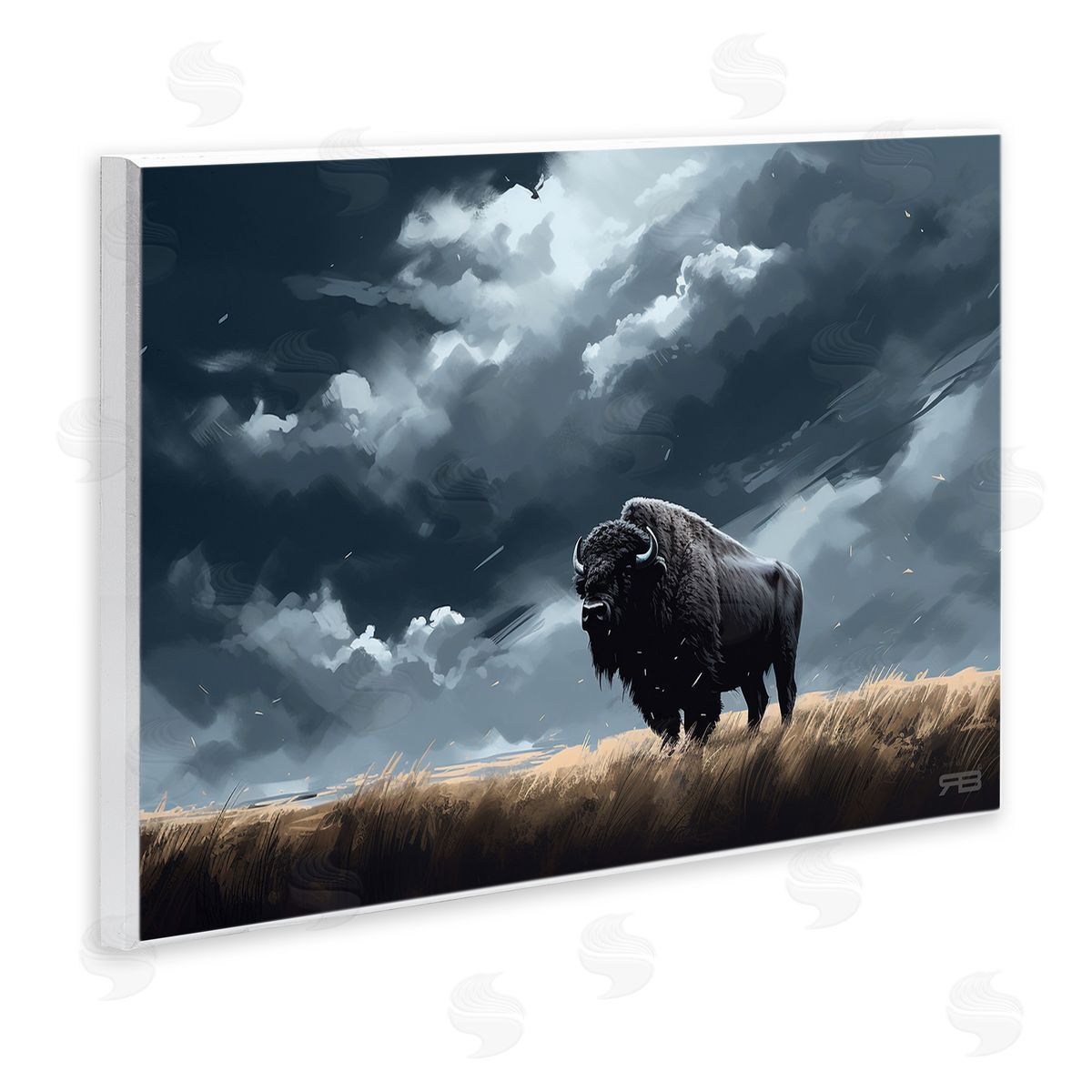 Bison Silhouette with Clouds Wood Plaque Wall Art, Home Decor by Roozbeh Bahramali