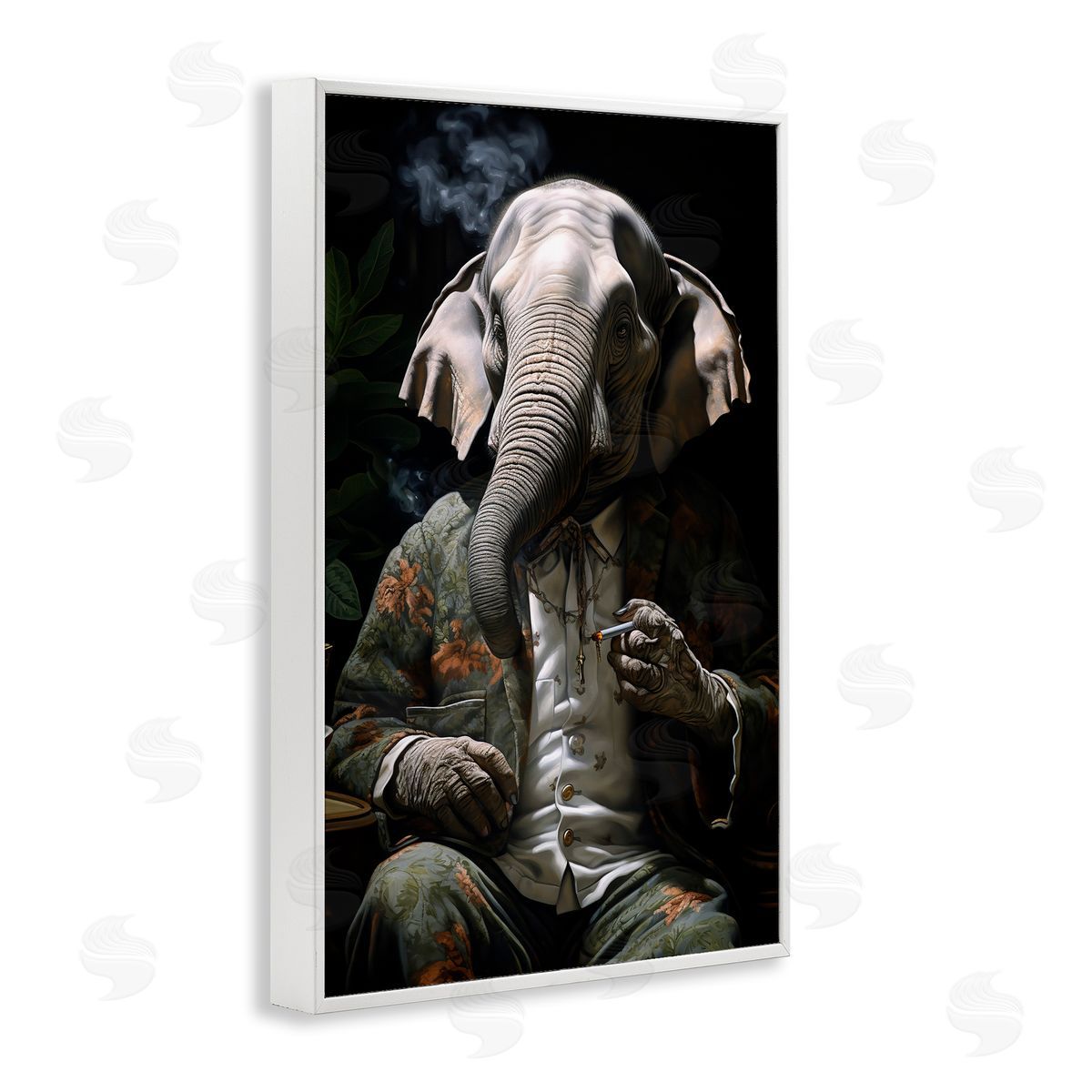 Elephant Smoking Cigarette White Frame Print Wall Art, Home Decor by r3darch0n